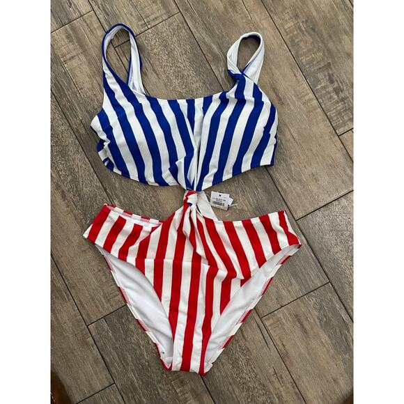 Abercrombie & Fitch Women's Red Blue Striped Cheekini One-piece Swimsuit Size XL - Picture 2 of 7